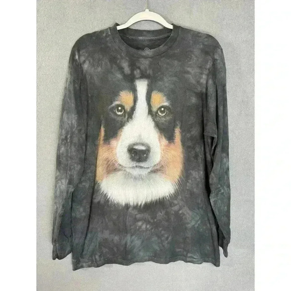 The Mountain Australian Shepherd Collie Dog T Shirt Adult Large Black Tie Dye - Picture 2 of 7